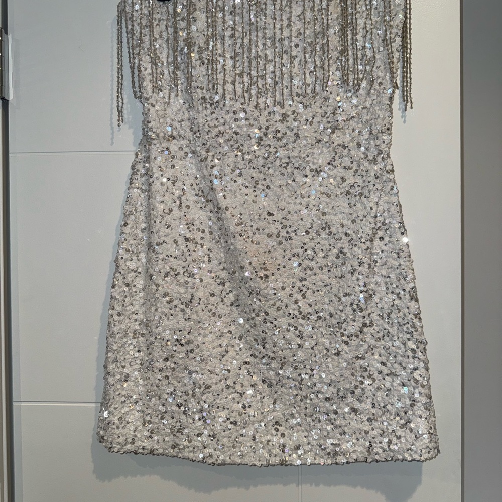 Retrofete White Sequin Dress with Fringe - Picture 4 of 7